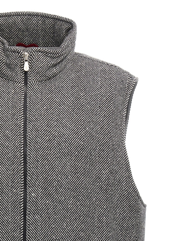 Chevron High Neck Wool Vest