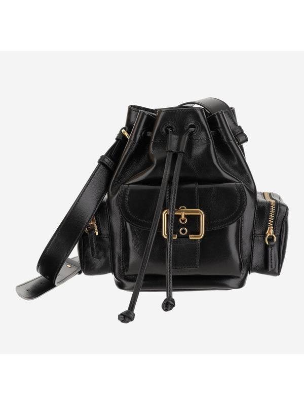 Camera Pocket Leather Bucket Bag