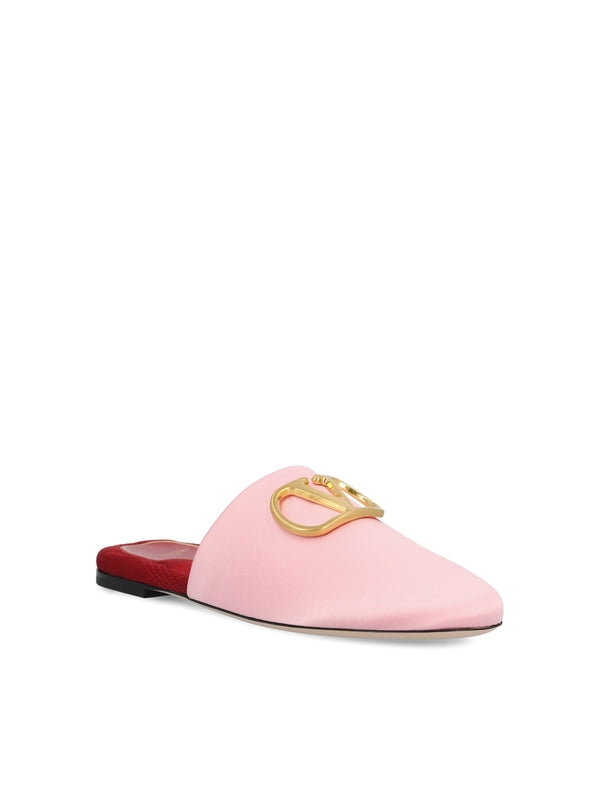 V Logo Satin Mules