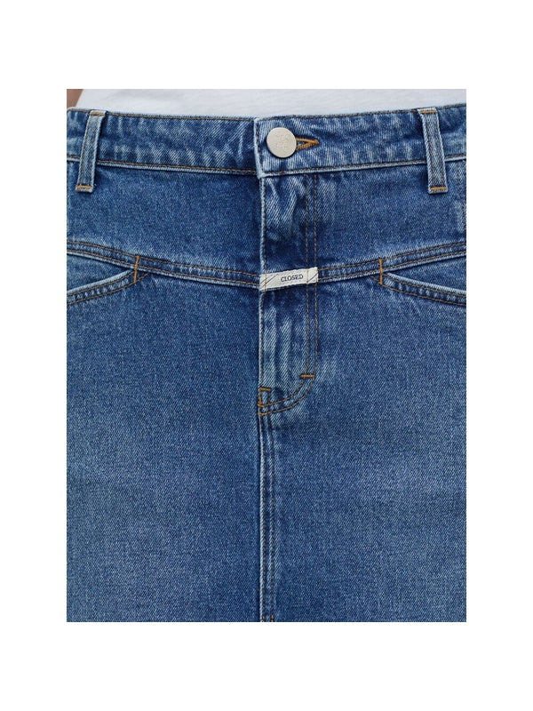 Back Logo Patch Denim Midi
  Skirt