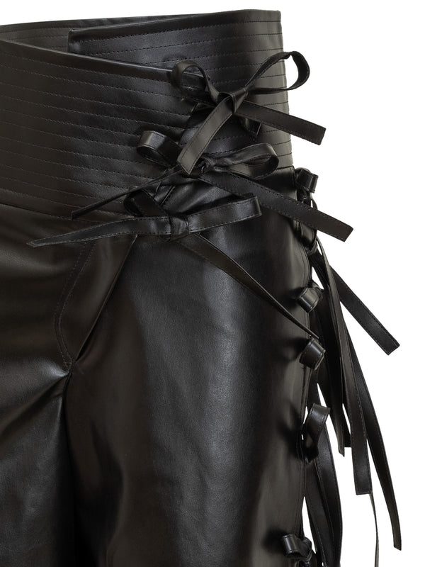 Faux Leather Side Bow Detail Pants