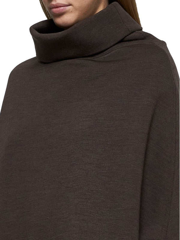 Brown High Neck Wool Cotton Cape