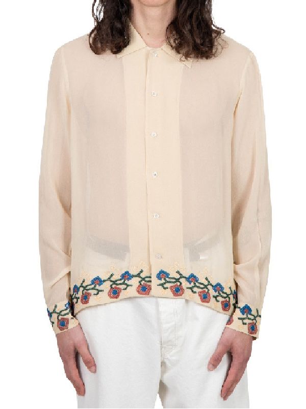 Floral Embroidered Hem Viscose Shirt