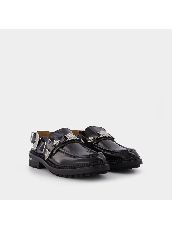 Metal Buckle Decorated Leather Slingback
  Loafer