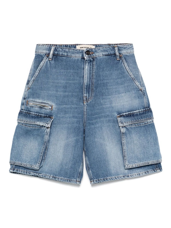 Logo Patch
  Flap Pocket Denim Shorts