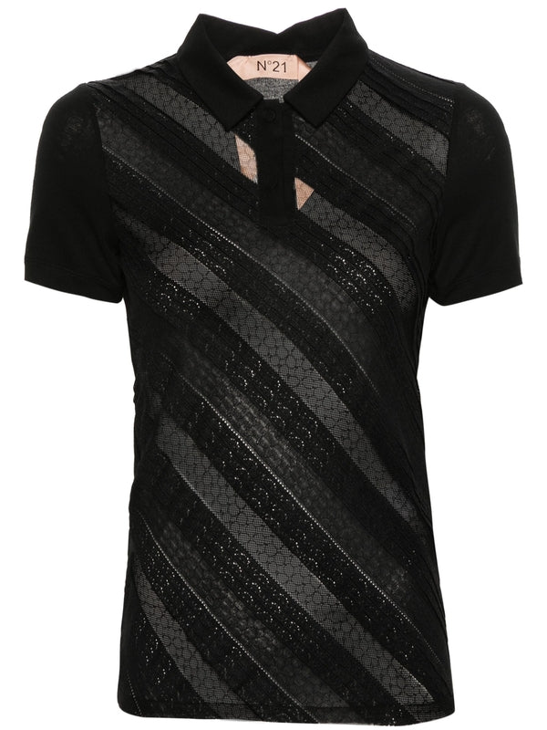 Stripe Sheer Detail Polo Shirt