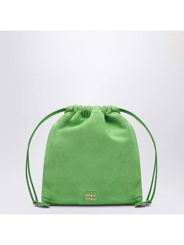 Metal Logo Drawstring Suede Pouch