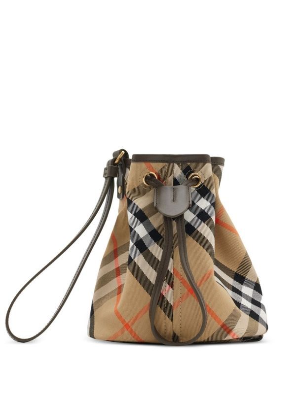 Check Pattern Drawstring Cotton Bucket Bag