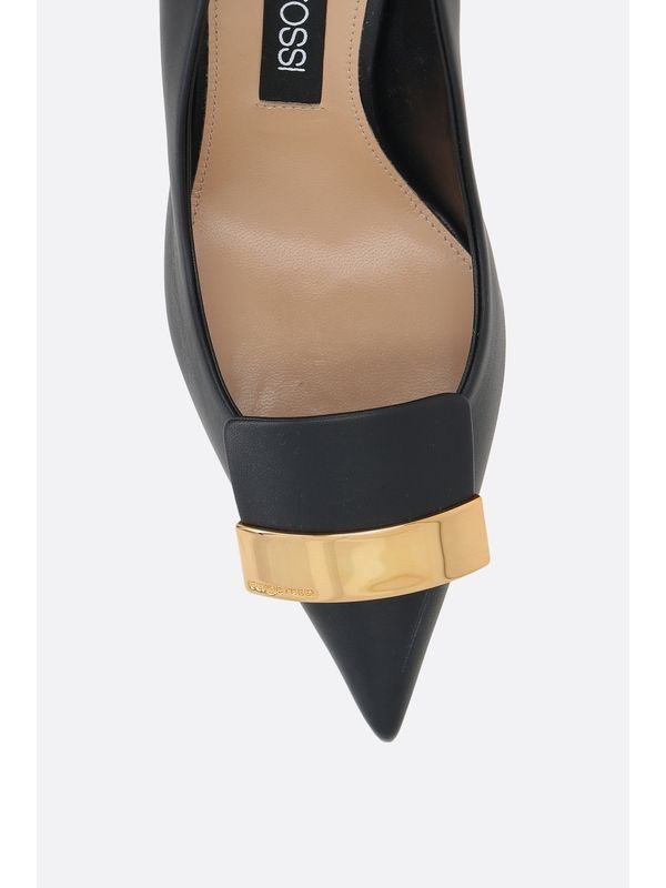 Point Toe Metal Detail Leather Pumps Heel