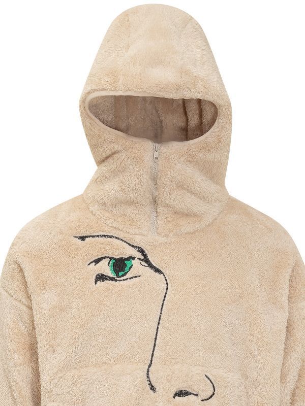 Face Embroidery Fleece Hoodie