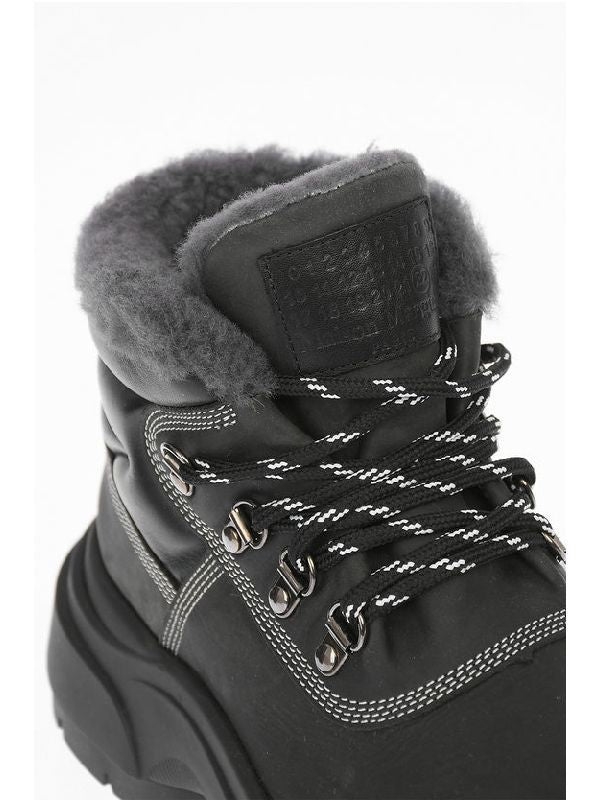 Fur Detail Calfskin Lace-Up Boots