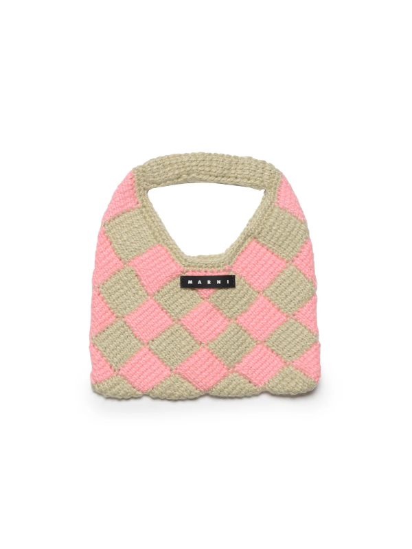 Logo Patch Crochet Knit Tote Bag