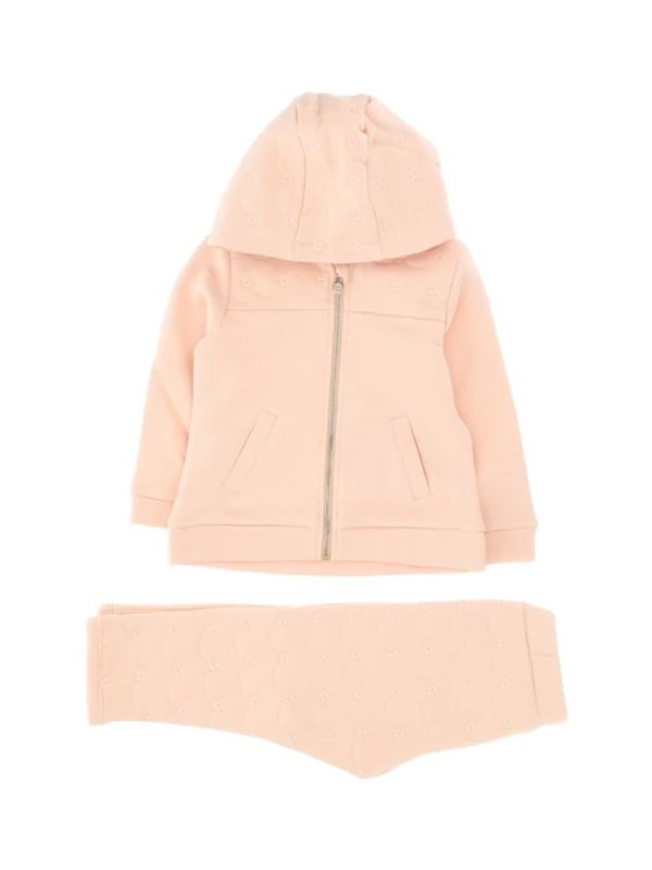 Flower Embroidered Hooded Zip Set