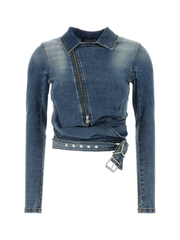 Zip Strap Detail Denim Jacket