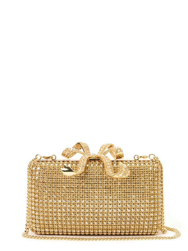 Crystal Bow Decorated Chain Clutch Bag