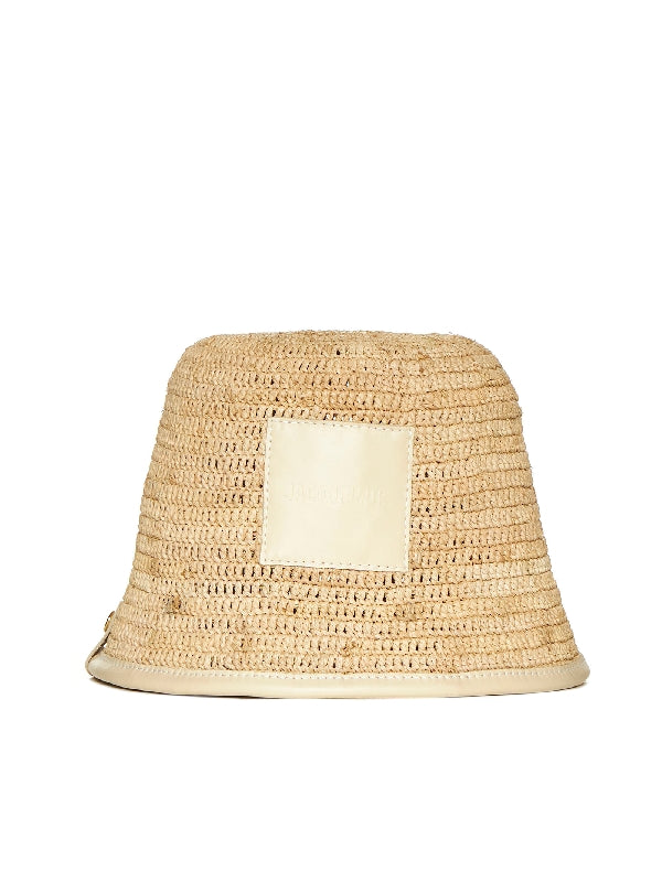 Logo Patch Raffia Bucket Hat