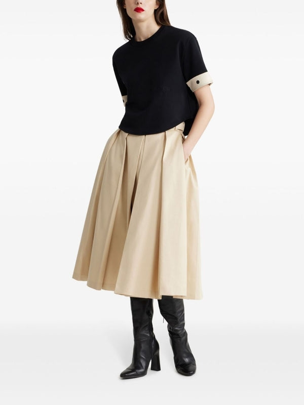 Belt Pleats Cotton Skirt