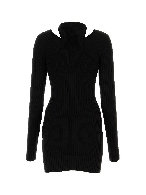 V-Neck Ribbed Zip-Up Dress