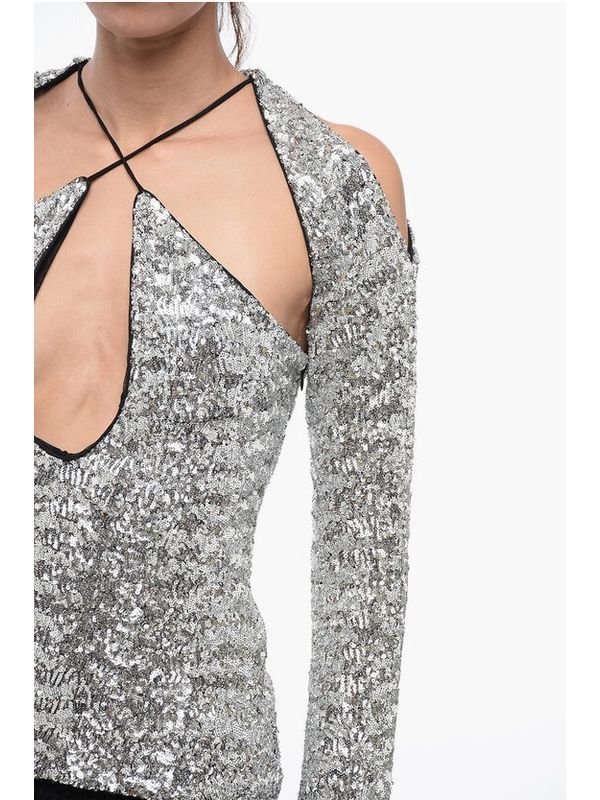 Zane Cutout Sequin Long-Sleeve Top