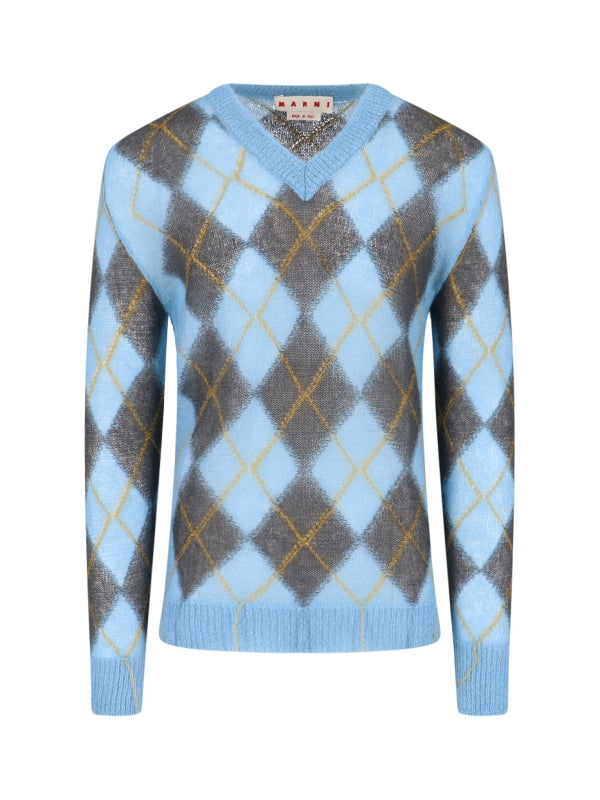 Argyle Pattern Mohair Knit