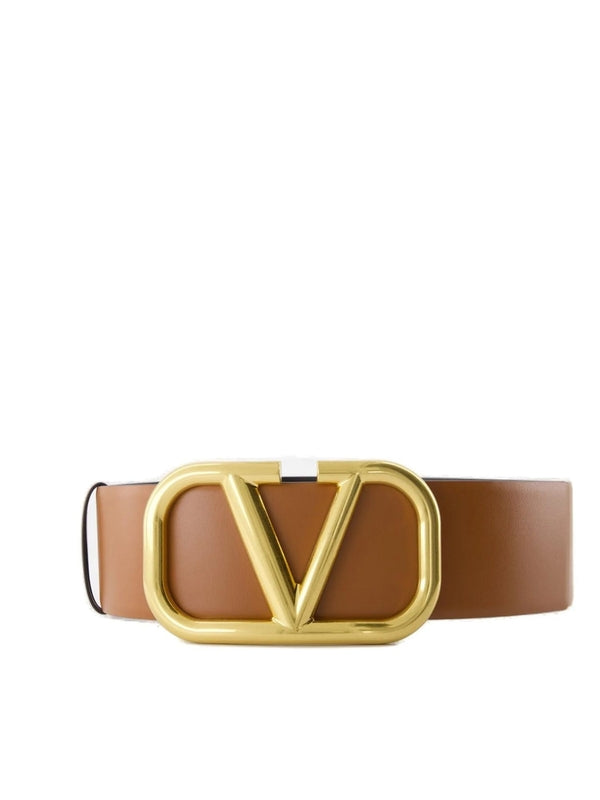 V Logo Leather Belt