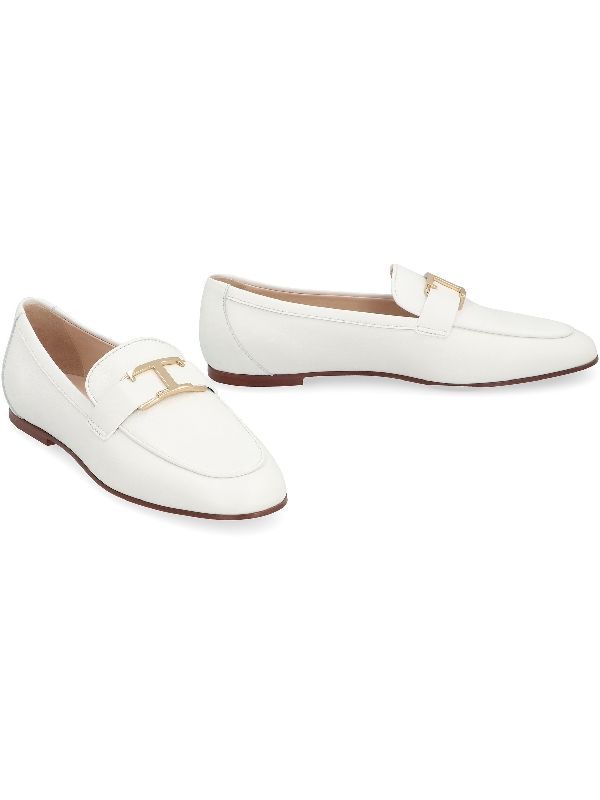 Tod's White Flat Loafers