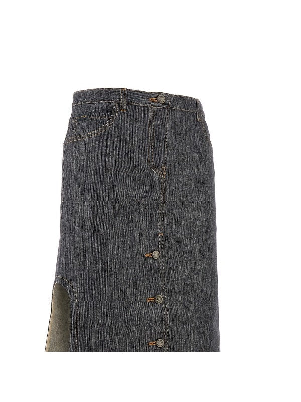 Asymmetric Button Denim Skirt