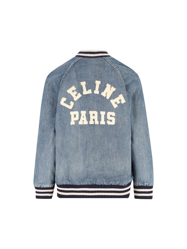Back Logo Detail Denim Bomber Jacket