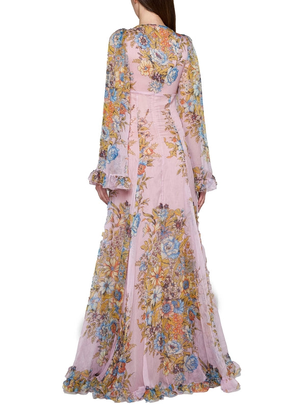 All-Over Printed Silk Long Dress