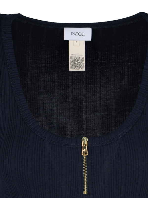 Half Zip Ribbed Cotton Tank Top