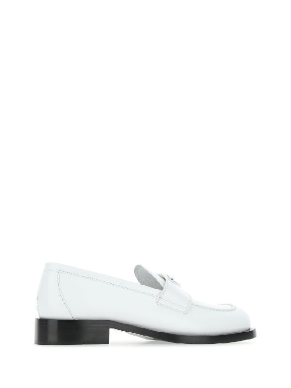 Triangle Logo White Leather Loafers