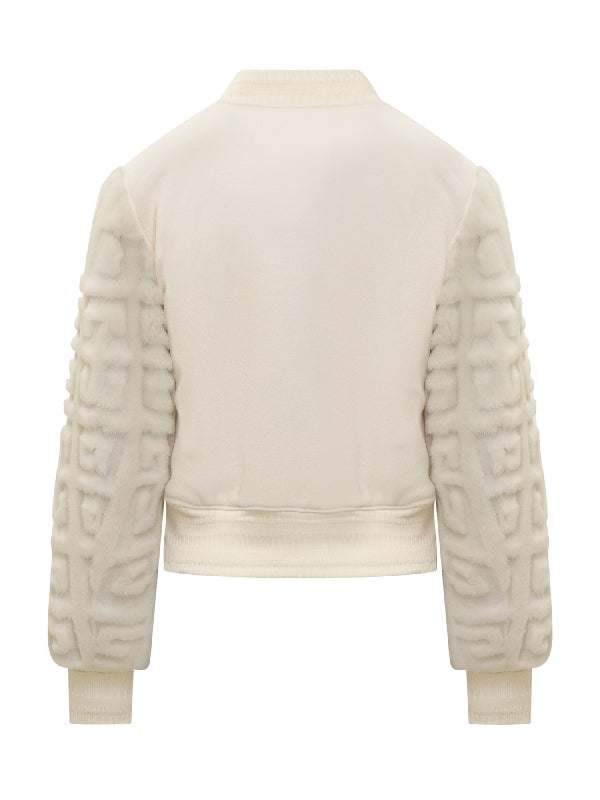 4g Embossed Sleeve Crop Bomber Jacket