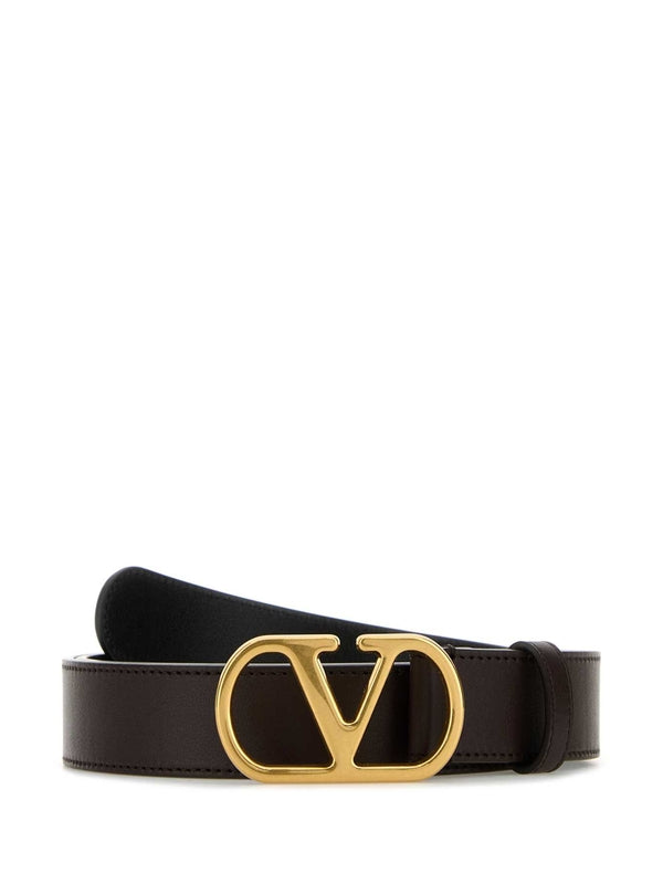 V Logo Signature Leather Belt