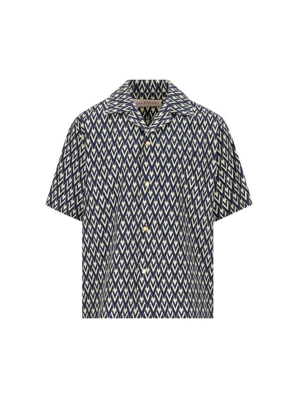 V-Pattern Jacquard Cotton Bowling Shirt