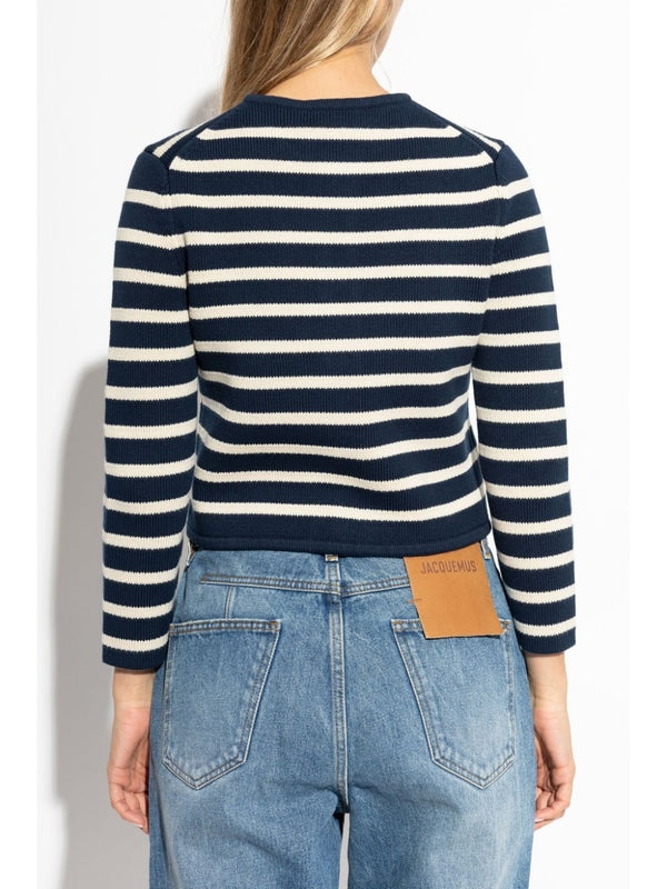 Crewneck Striped Cotton Cardigan