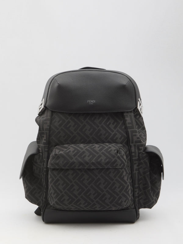 FF Logo Jacquard Leather Backpack