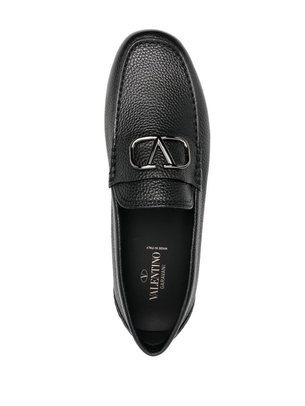 V Logo Leather Driving Shoes