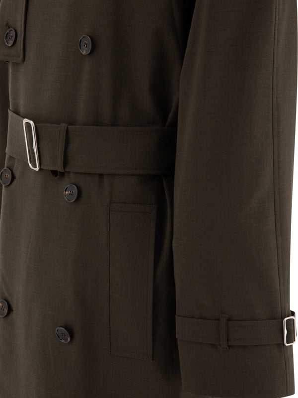 B Buckle Wool Blend Trench Coat