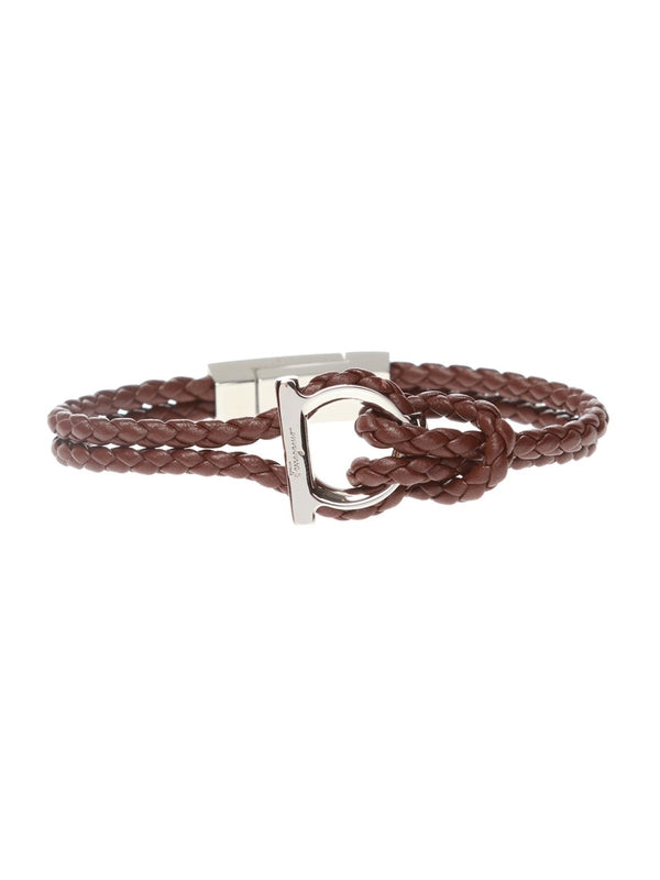 Gancini Decorated Braid Leather Bracelet