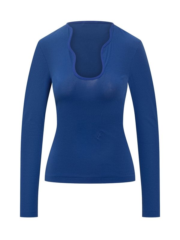 Neckline Detail Ribbed Cotton Long Sleeve Top