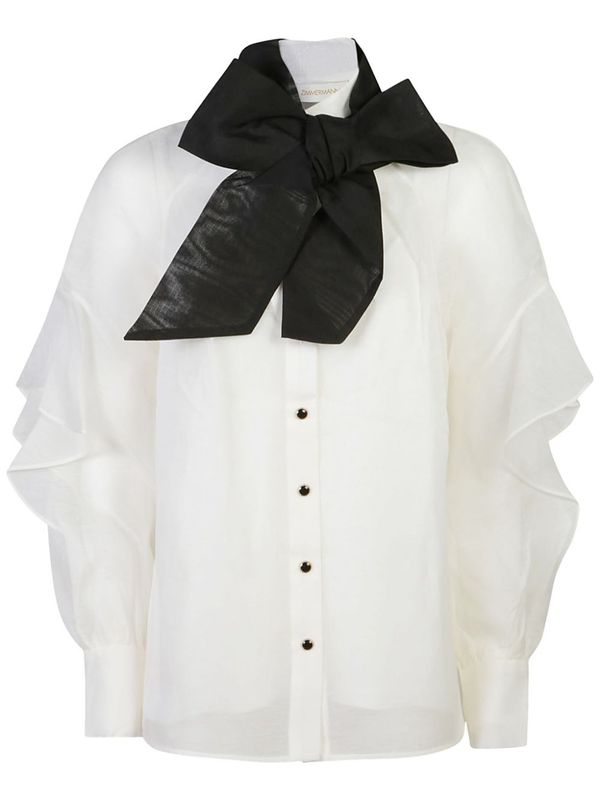 Bow Detail Linen Silk Shirt