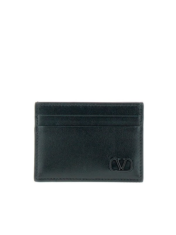 V Logo Leather Card Holder