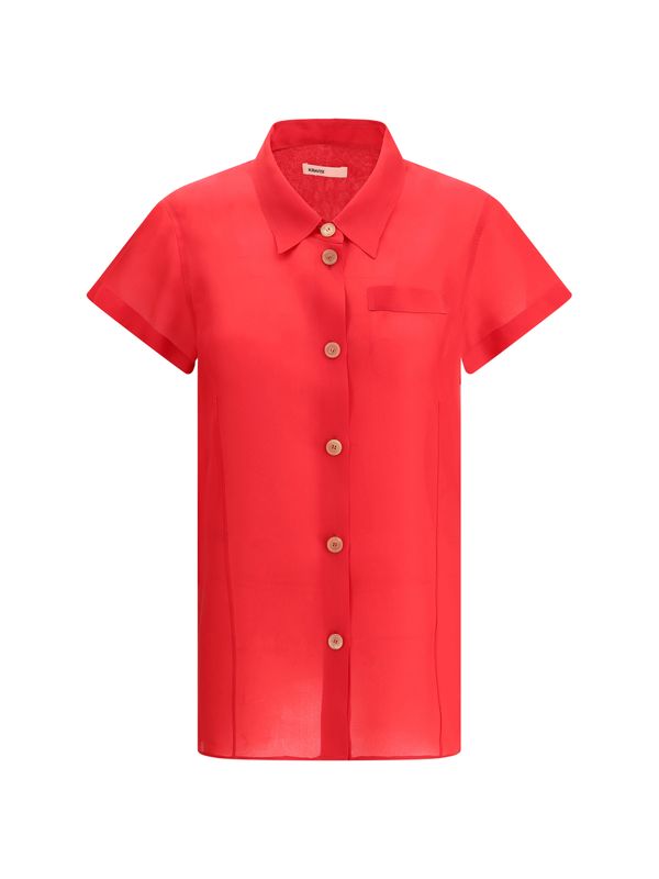 Pocket Detail Silk Short Sleeve Shirt