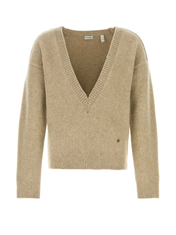 V-neck Logo Detail Cashmere Wool Knit