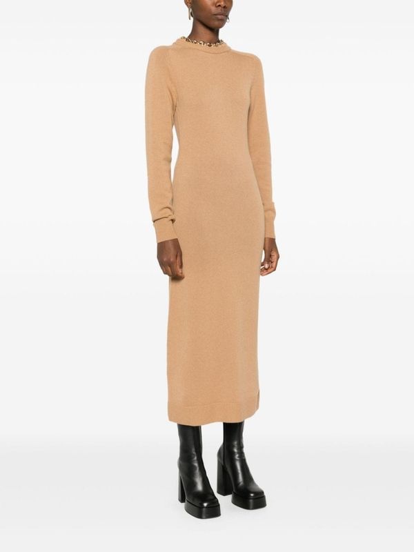 Chain Detail Wool Cashmere Long Dress