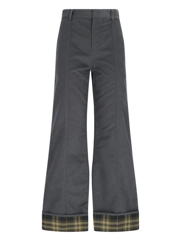 Turn-up Check Pattern Cotton Nylon Pants