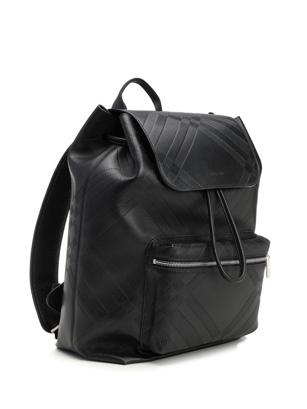 Embossed Check Pattern Leather Backpack