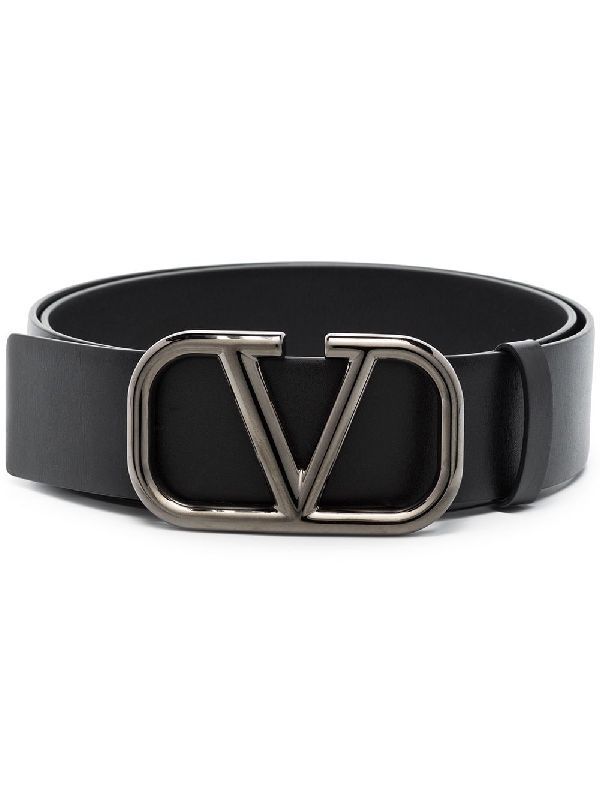 V Logo Leather Belt