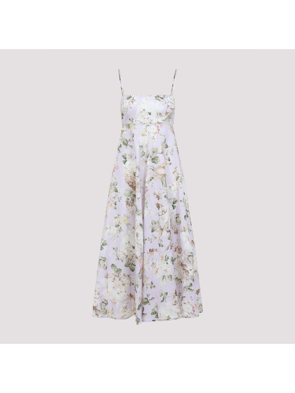 Flower Printing Linen Long Dress