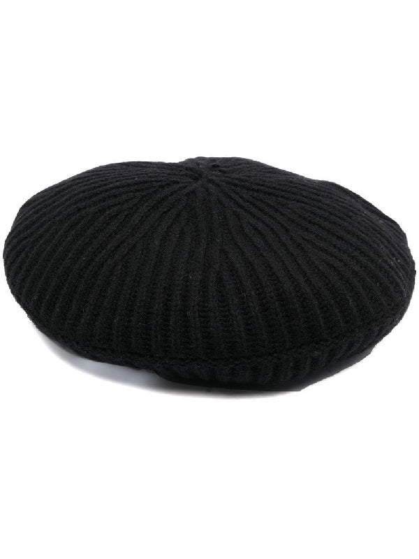 Logo Label Wool Blend Ribbed Beret